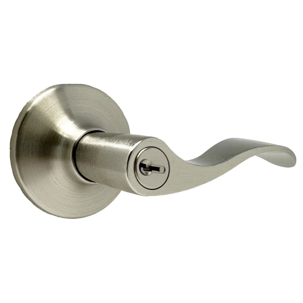 Keyed New Haven Lever With Round Rosette in Satin Nickel
