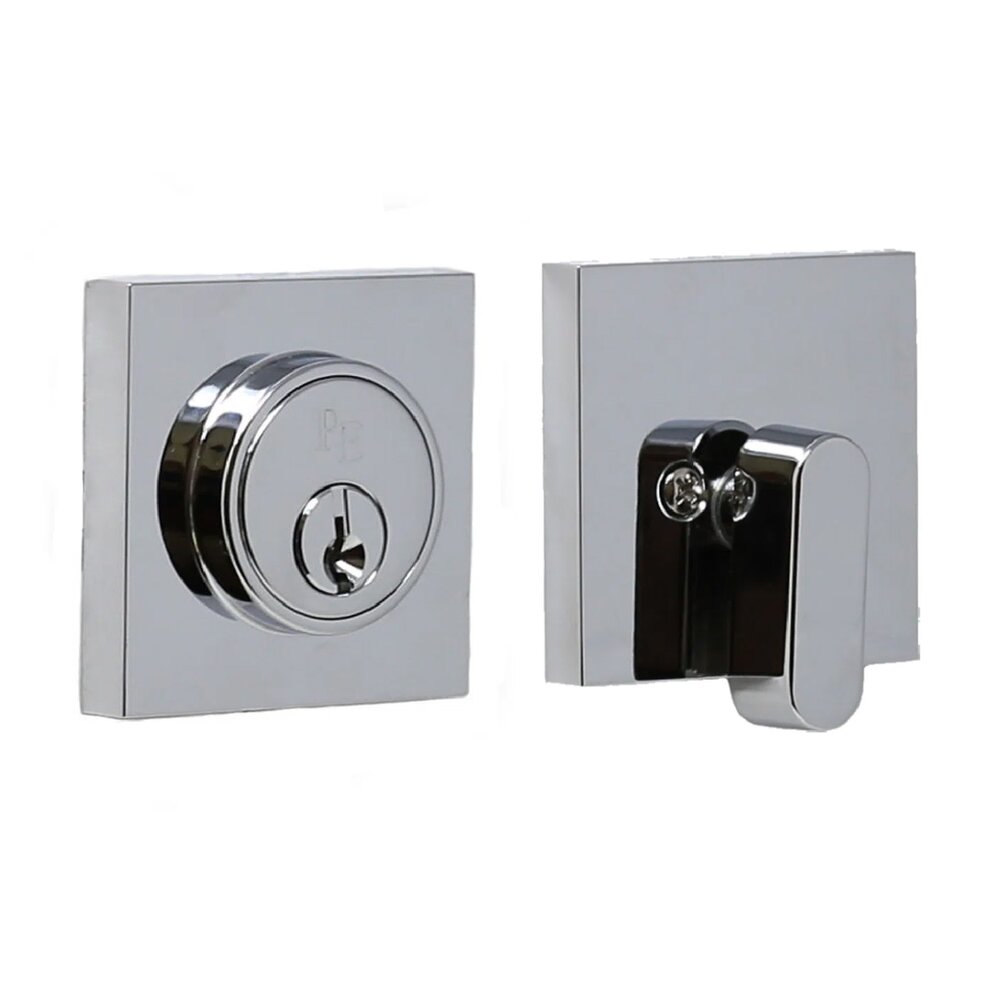 Square Single Cylinder Deadbolt in Bright Chrome