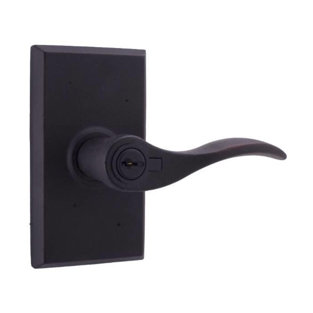 Right Handed Keyed Lever - Rectangle Plate with Carlow Door Lever in Oil Rubbed Bronze