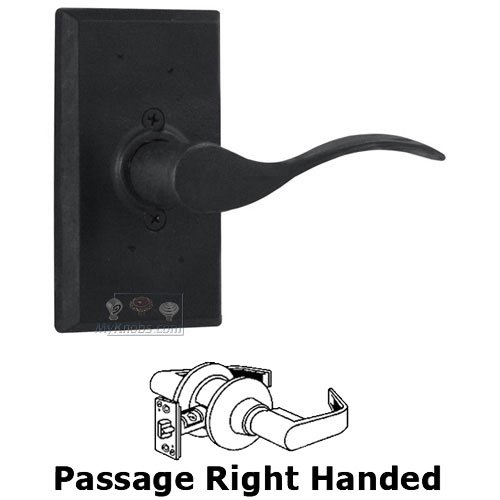 Right Handed Passage Lever - Square Plate with Carlow Door Lever in Black