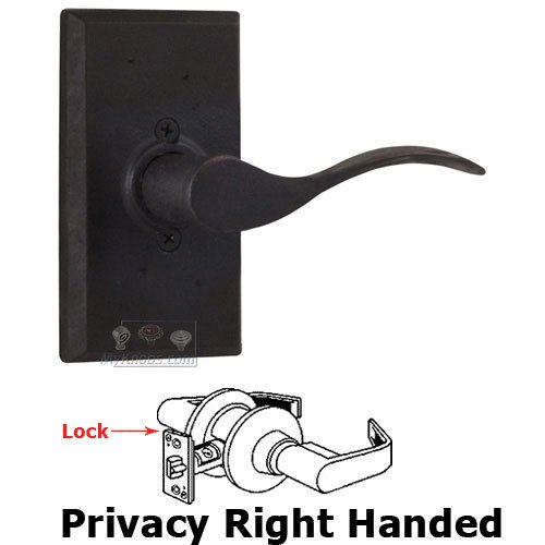 Right Handed Privacy Lever - Rectangle Plate with Carlow Door Lever in Oil Rubbed Bronze