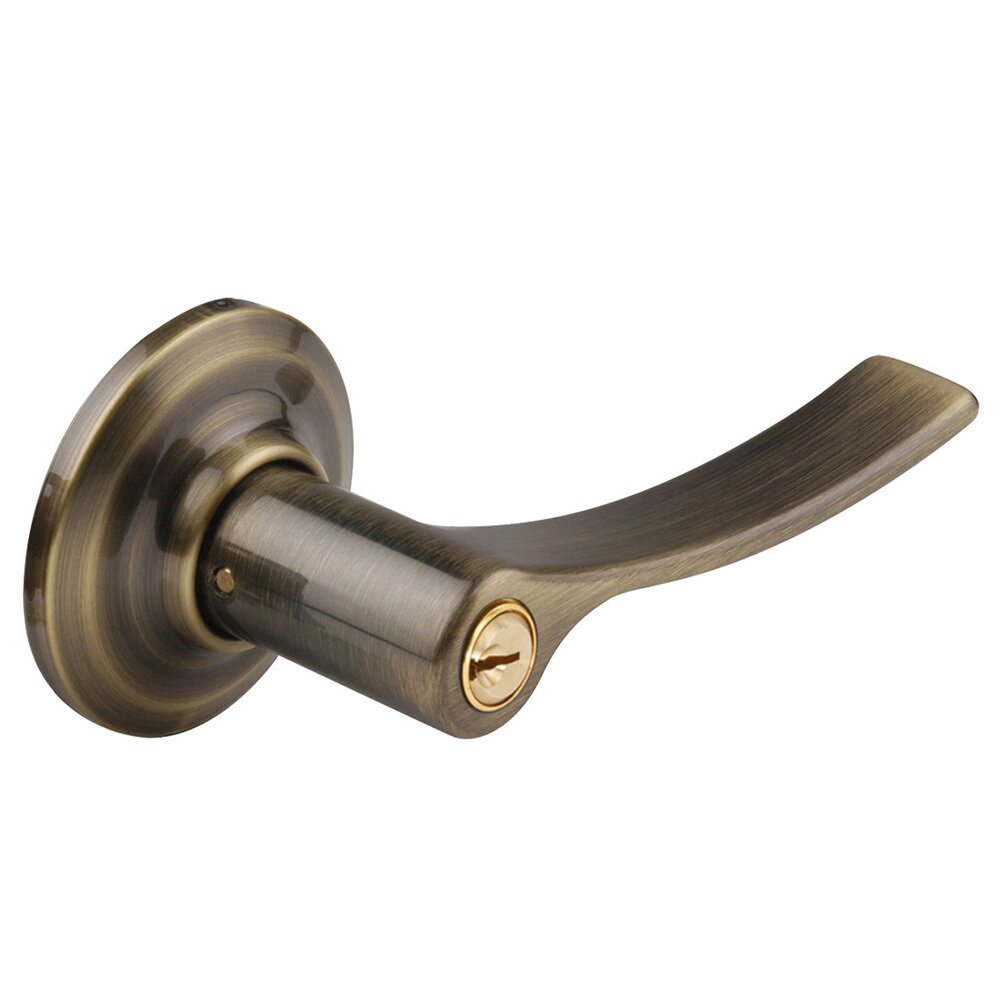 Keyed Academy Left Handed Lever in Antique Brass