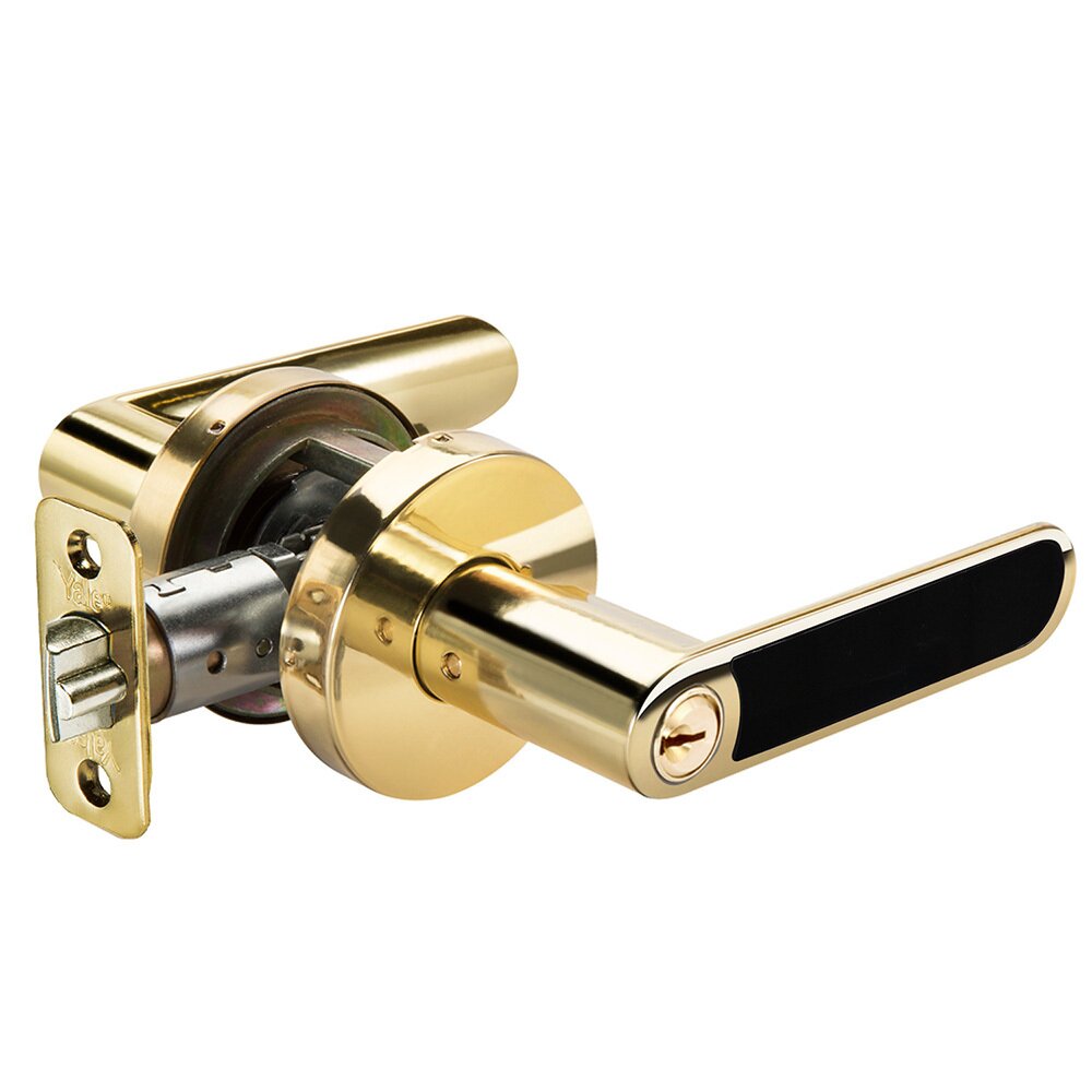 Keyed Kincaid Lever with Black Insert in Polished Brass