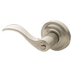 Left Handed Emergency Exit Keyed Entry Door Lever with Classic Rose in Lifetime PVD Satin Nickel