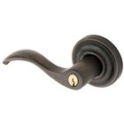 Left Handed Emergency Exit Keyed Entry Door Lever with Classic Rose in Distressed Oil Rubbed Bronze