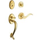 Sectional Left Handed Single Cylinder Handleset with Wave Lever in Unlacquered Brass