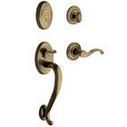 Sectional Left Handed Single Cylinder Handleset with Wave Lever in Satin Brass & Black