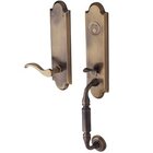 Escutcheon Right Handed Full Dummy Handleset with Wave Lever in Satin Brass & Black