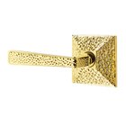 Left Handed Double Dummy Hammered Door Lever with Hammered Rose in Unlacquered Brass