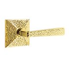 Right Handed Double Dummy Hammered Door Lever with Hammered Rose in Unlacquered Brass