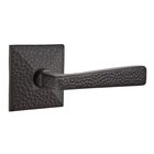 Right Handed Passage Hammered Door Lever with Hammered Rose in Flat Black