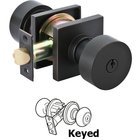 Keyed Round Knob With Square Rose in Oil Rubbed Bronze