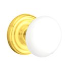 Double Dummy Ice White Porcelain Knob With Regular Rosette  in Unlacquered Brass