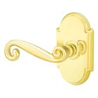 Privacy Left Handed Rustic Door Lever With #8 Rose in Polished Brass