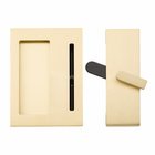 Modern Rectangular Barn Door Privacy Lock and Flush Pull with Integrated Strike in Satin Brass
