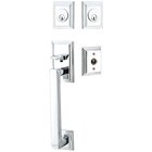 Double Cylinder Hamden Handleset with Modern Square Crystal Knob in Polished Chrome