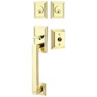 Double Cylinder Hamden Handleset with Diamond Crystal Knob in Polished Brass