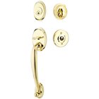 Single Cylinder Saratoga Handleset with Modern Square Crystal Knob in Unlacquered Brass