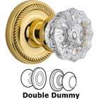 Double Dummy Knob - Rope Rosette with Crystal Door Knob in Polished Brass