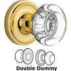 Double Dummy Classic Rosette with Round Clear Crystal Knob in Unlacquered Brass