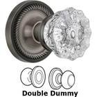 Double Dummy Knob - Rope Rose with Crystal Door Knob in Antique Pewter