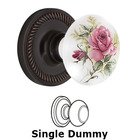 Single Dummy - Rope Rosette with White Rose Porcelain Door Knob in Timeless Bronze