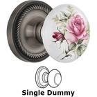 Single Dummy - Rope Rose with Rose Porcelain Knob in Antique Pewter