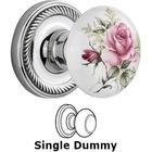 Single Dummy - Rope Rose with Rose Porcelain Knob in Bright Chrome