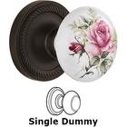 Single Dummy - Rope Rose with Rose Porcelain Knob in Oil Rubbed Bronze
