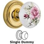 Single Dummy - Rope Rose with Rose Porcelain Knob in Polished Brass