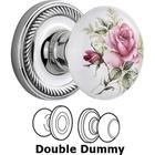 Double Dummy - Rope Rose with Rose Porcelain Knob in Bright Chrome