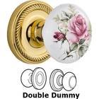Double Dummy - Rope Rose with Rose Porcelain Knob in Polished Brass